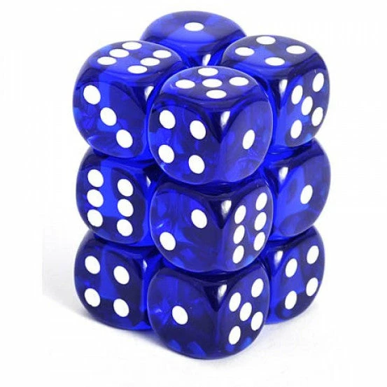 Other Dice Chessex 16mm Translucent Blue/White 12ct D6 Set (23606)