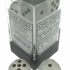Other Chessex 16mm Frosted Clear/Black 12ct D6 Set (27601)