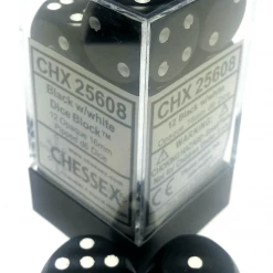 Other Dice Chessex 16mm Opaque Black/White 12ct D6 Set (25608)
