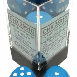 Other Chessex 16mm Opaque Light Blue/White 12ct D6 Set (25616) Dice