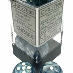 Other Chessex 16mm Lustrous Slate/White 12ct D6 Set (27690)