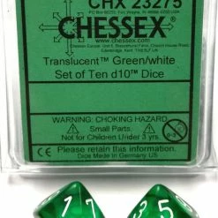 Other Chessex Translucent Green/White 10ct D10 Set (23275) Dice