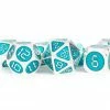 Other Metallic Dice Games Metal Silver With Teal Enamel Digital 7ct Polyhedral Dice Set