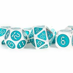 Other Metallic Dice Games Metal Silver With Teal Enamel Digital 7ct Polyhedral Dice Set