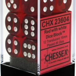 Other Chessex 16mm Translucent Red/White 12ct D6 Set (23604) Dice