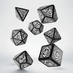 Other Q-Workshop Celtic 3D Revised Black/White 7ct Polyhedral Set Dice