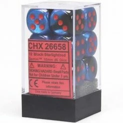 Other Dice Chessex 16mm Gemini Black-Starlight/Red 12ct D6 Set (26658)