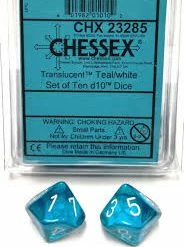 Other Dice Chessex Translucent Teal/White 10ct D10 Set (23285)