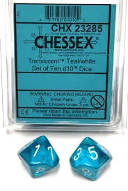 Other Dice Chessex Translucent Teal/White 10ct D10 Set (23285)
