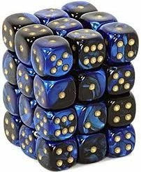 Other Dice Chessex 12mm Gemini Black - Blue/Gold 36ct D6 Set (26835)