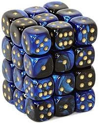 Other Dice Chessex 12mm Gemini Black - Blue/Gold 36ct D6 Set (26835)