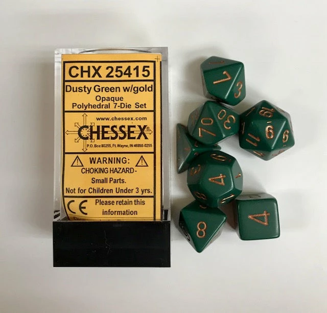 Other Chessex Opaque Dusty Green/Gold 7ct Polyhedral Set (25415) Dice
