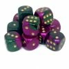 Other Chessex 16mm Gemini Green Purple/Gold 12ct D6 Set (26634) Dice