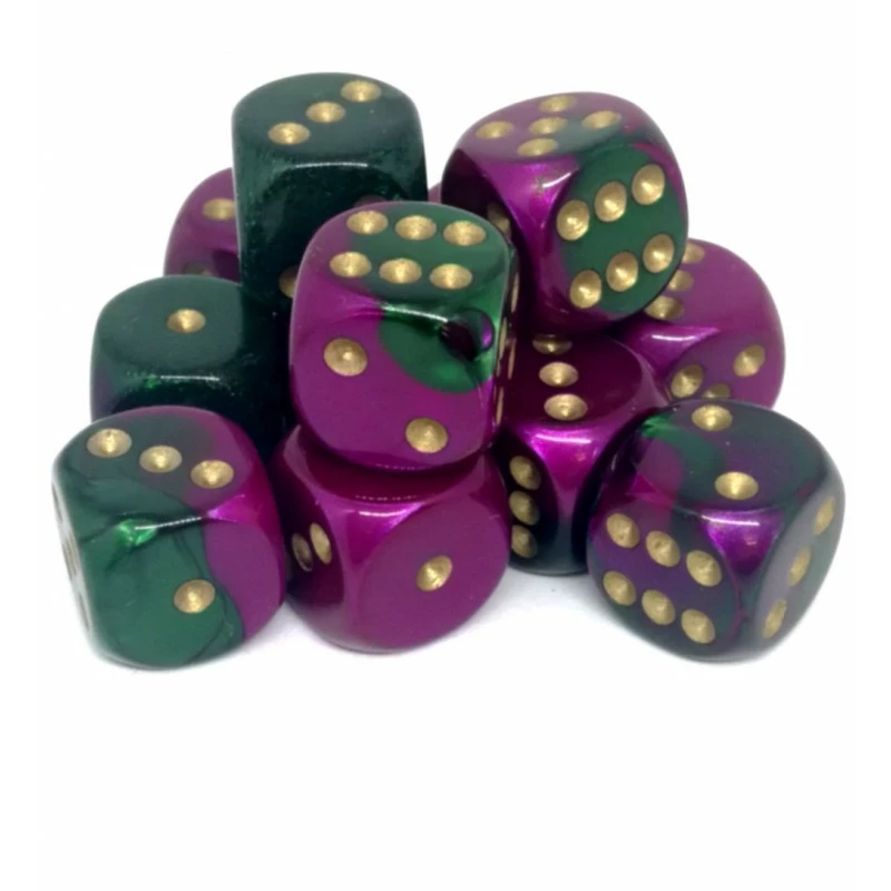 Other Chessex 16mm Gemini Green Purple/Gold 12ct D6 Set (26634) Dice