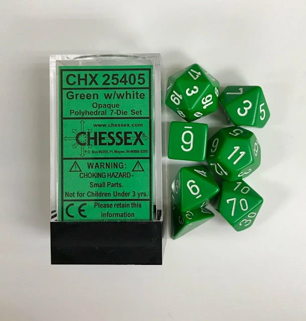 Other Chessex Opaque Green/White 7ct Polyhedral Set (25405) Dice