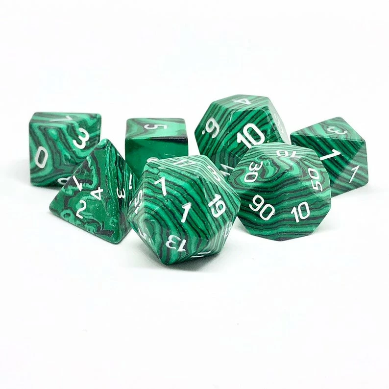 Other Malachite Semi-Precious Gemstone 7ct Polyhedral Dice Set Gemstone Dice