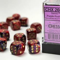 Other Chessex 16mm Gemini Purple-Red/Gold 12ct D6 Set (26626) Dice