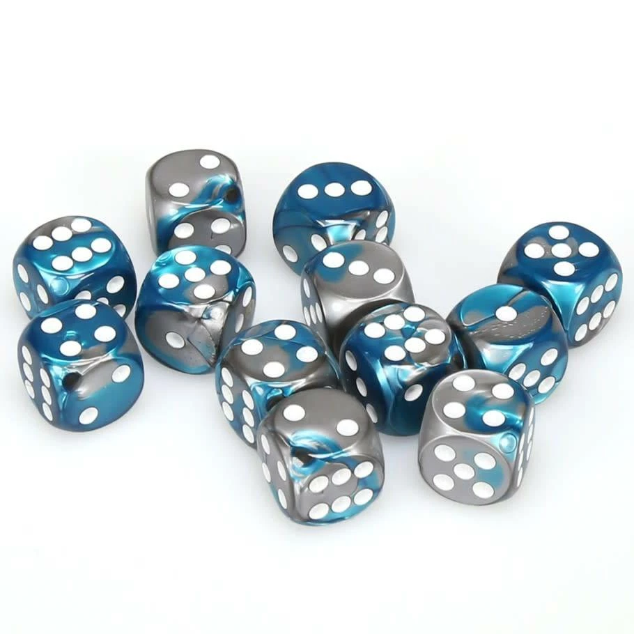 Other Dice Chessex 16mm Gemini Steel Teal/White 12ct D6 Set (26656)