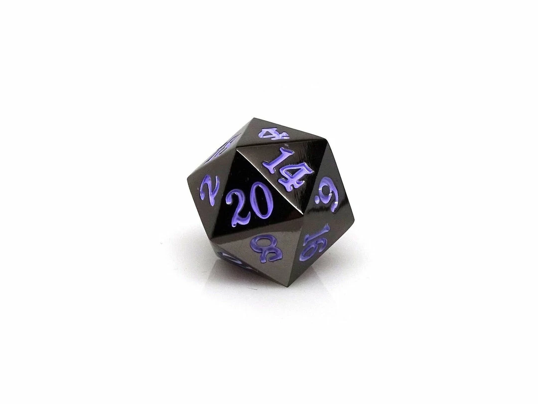 Common Ground Games Easy Roller Single Gunmetal D20 With Purple Signature Font