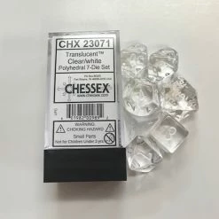 Other Dice Chessex Translucent Clear/White 7ct Polyhedral Set (23071)