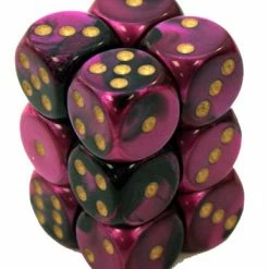 Other Dice Chessex 16mm Gemini Black-Purple/Gold 12ct D6 Set (26640)
